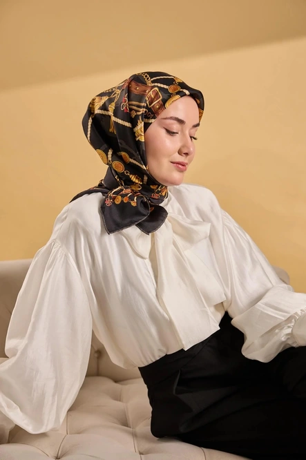 Silk Home Twill İpek Eşarp 11530-02 Siyah, Kahverengi
