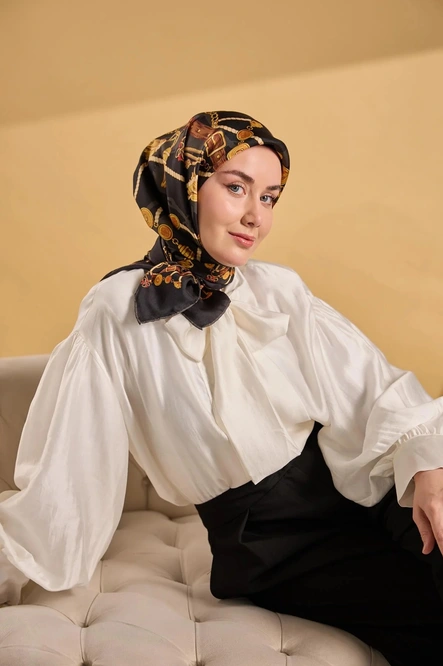 Silk Home Twill İpek Eşarp 11530-02 Siyah, Kahverengi