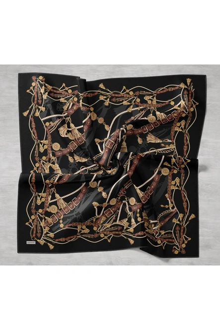 Silk Home Twill İpek Eşarp 11530-02 Siyah, Kahverengi