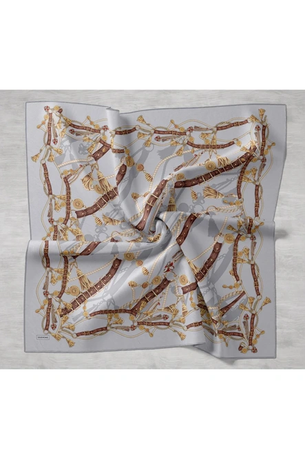 Silk Home Twill İpek Eşarp 11530-03 Gümüş, Kahverengi, Sarı