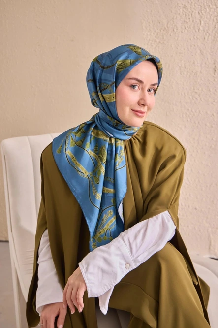 Silk Home Twill İpek Eşarp 11530-17 İndigo, Yeşil, Siyah