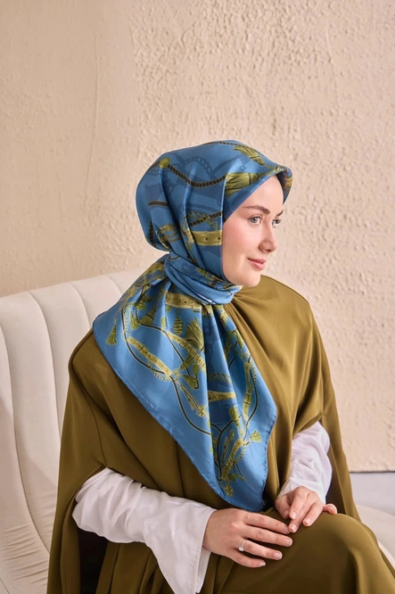 Silk Home Twill İpek Eşarp 11530-17 İndigo, Yeşil, Siyah