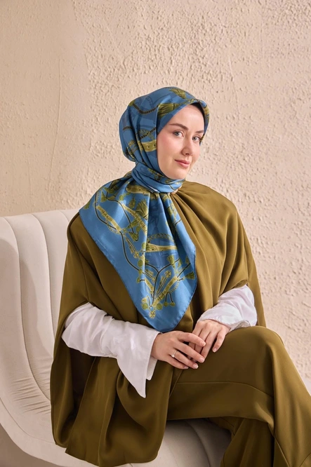 Silk Home Twill İpek Eşarp 11530-17 İndigo, Yeşil, Siyah