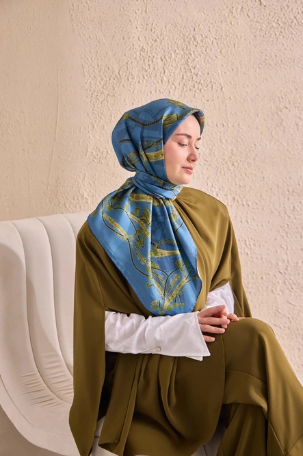 Silk Home Twill İpek Eşarp 11530-17 İndigo, Yeşil, Siyah