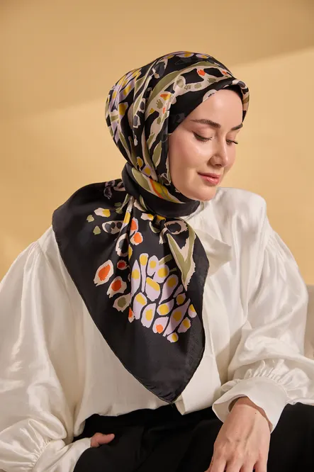 Silk Home Twill İpek Eşarp 11531-02 Siyah, Haki Yeşil