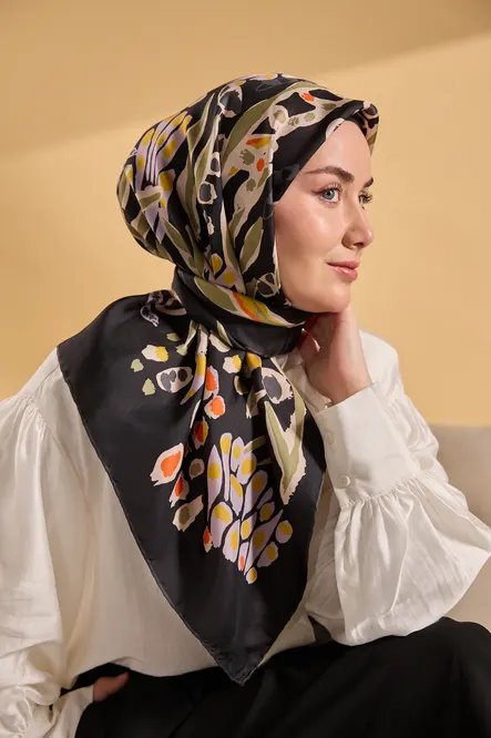 Silk Home Twill İpek Eşarp 11531-02 Siyah, Haki Yeşil