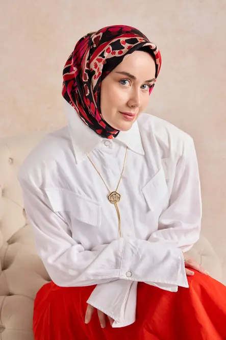Silk Home Twill İpek Eşarp 11531-17 Siyah, Kırmızı