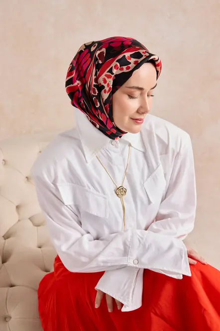 Silk Home Twill İpek Eşarp 11531-17 Siyah, Kırmızı