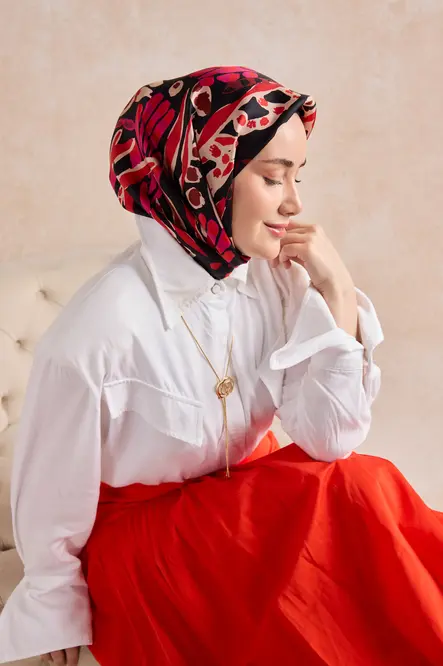 Silk Home Twill İpek Eşarp 11531-17 Siyah, Kırmızı