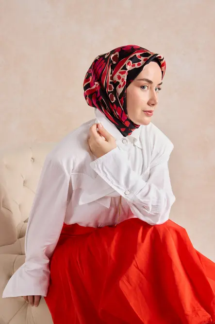 Silk Home Twill İpek Eşarp 11531-17 Siyah, Kırmızı