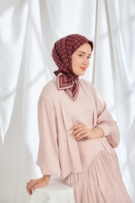 Silk Home Twill İpek Eşarp Monogram Bordo