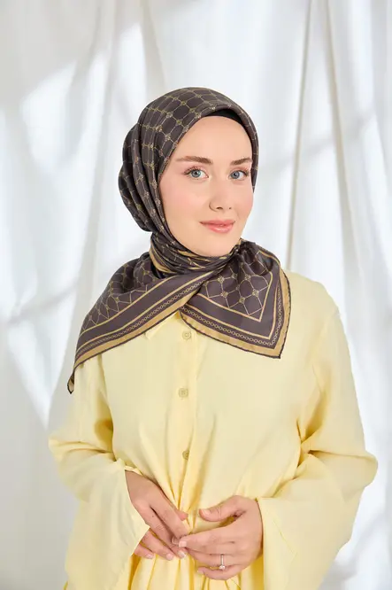 Silk Home Twill İpek Eşarp Monogram Acı Kahve