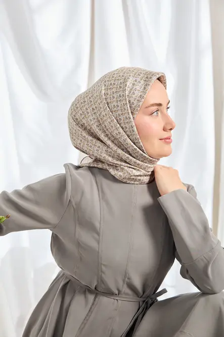 Silk Home Twill İpek Eşarp Mini Bouquet Açık Gri