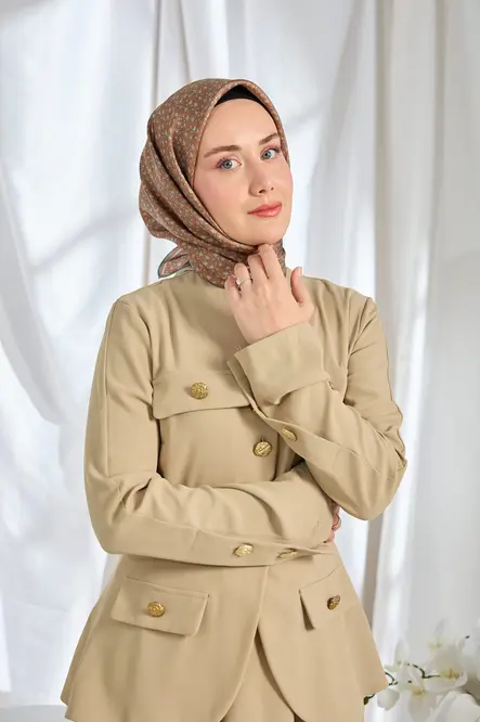 Silk Home Twill İpek Eşarp Mini Bouquet Kahverengi