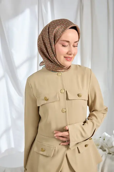 Silk Home Twill İpek Eşarp Mini Bouquet Kahverengi