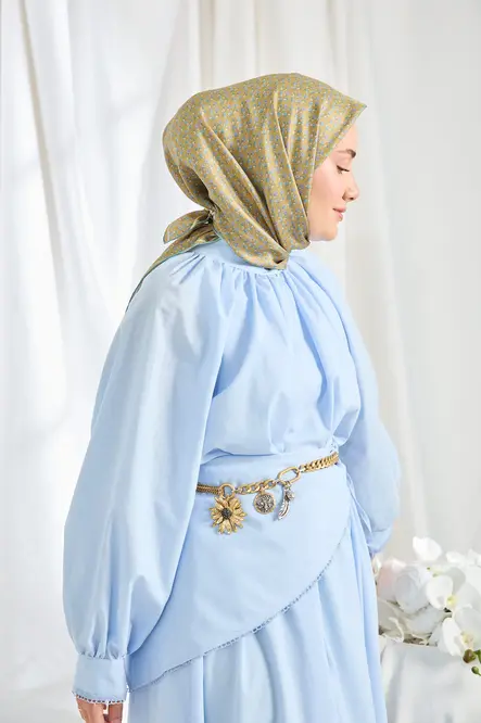 Silk Home Twill İpek Eşarp Mini Bouquet Yağ Yeşili