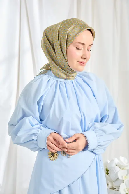 Silk Home Twill İpek Eşarp Mini Bouquet Yağ Yeşili