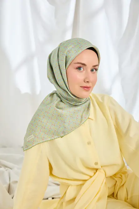 Silk Home Twill İpek Eşarp Mini Bouquet Mint Yeşil