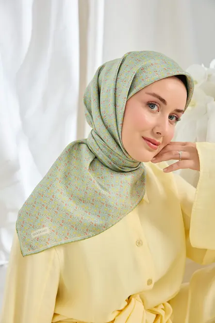 Silk Home Twill İpek Eşarp Mini Bouquet Mint Yeşil