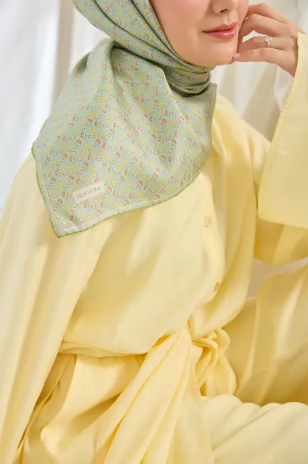 Silk Home Twill İpek Eşarp Mini Bouquet Mint Yeşil