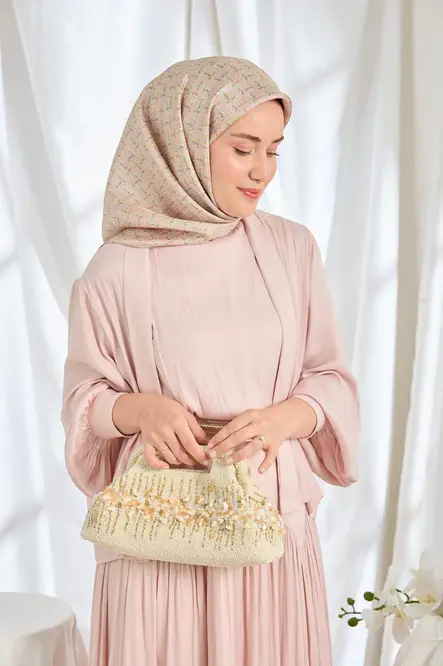 Silk Home Twill İpek Eşarp Mini Bouquet Açık Vizon