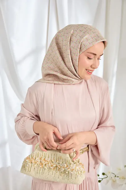 Silk Home Twill İpek Eşarp Mini Bouquet Açık Vizon