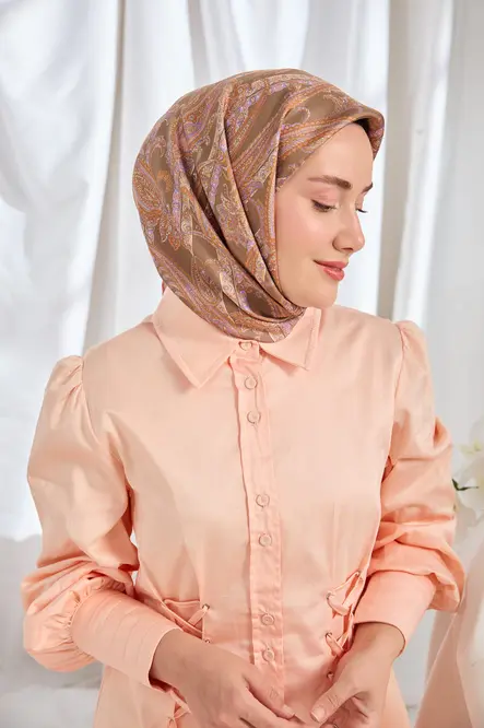 Silk Home Twill İpek Eşarp Ottoman Paisley Yeşil Kahve