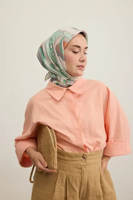 Silk Home Twill İpek Eşarp Retro Paisley Yeşil