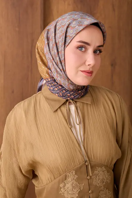 Silk Home Twill İpek Eşarp Mihenk Yeşil Kahve