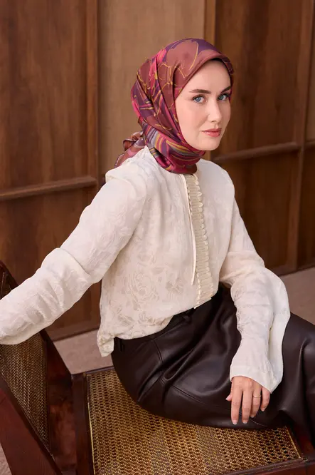 Silk Home Twill İpek Eşarp Vintage Floral Mürdüm