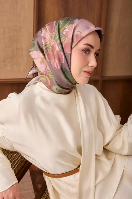 Silk Home Twill İpek Eşarp Vintage Floral Koyu Vizon