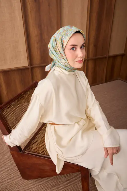 Silk Home Twill İpek Eşarp Botanical Mint Yeşil