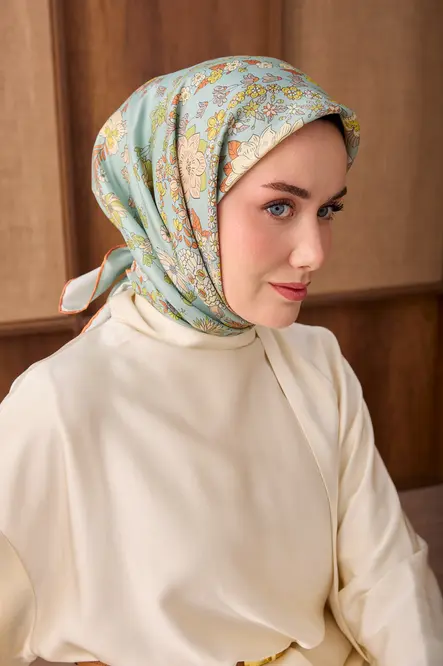 Silk Home Twill İpek Eşarp Botanical Mint Yeşil