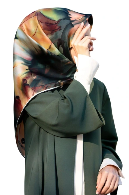 Vissona Twill İpek Eşarp Zümrüt Yeşili, Hardal