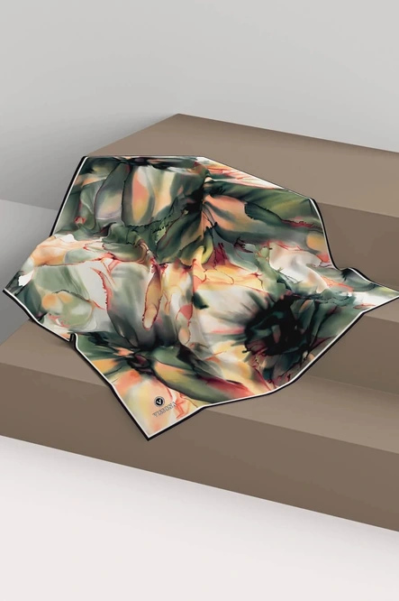 Vissona Twill İpek Eşarp Zümrüt Yeşili, Hardal