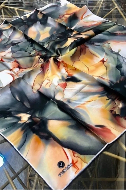 Vissona Twill İpek Eşarp Zümrüt Yeşili, Hardal