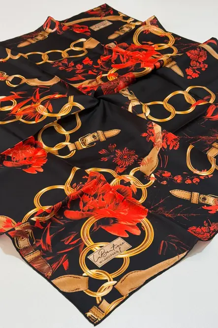 La Boutique Twill İpek Eşarp Siyah, Kırmızı