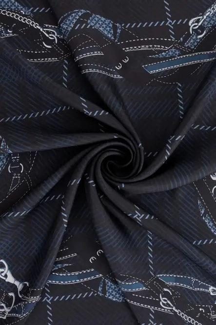 Zerafetim Exclusive Twill İpek Eşarp Koyu Lacivert, Ekose Kareli