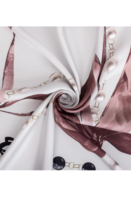 Zerafetim Twill İpek Eşarp Gümüş, Bordo, Siyah, İnci