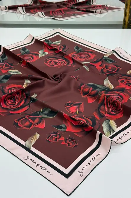 Zerafetim Twill İpek Eşarp Bordo, Kırmızı, Pudra Pembe