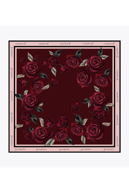 Zerafetim Twill İpek Eşarp Bordo, Kırmızı, Pudra Pembe