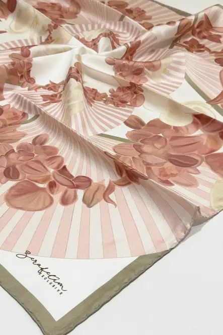 Zerafetim Exclusive Twill İpek Eşarp Krem, Pudra Pembe