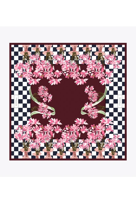 Zerafetim Exclusive Twill İpek Eşarp Bordo, Pembe