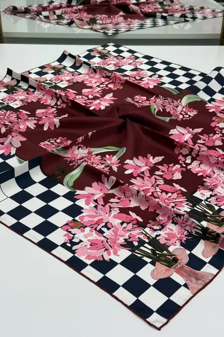 Zerafetim Exclusive Twill İpek Eşarp Bordo, Pembe