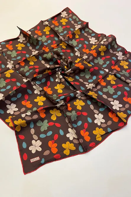 Belli Twill İpek Eşarp Kahverengi 4045-81