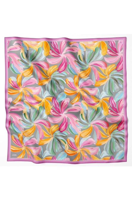 Belli Twill İpek Eşarp Gri, Pembe, Turuncu