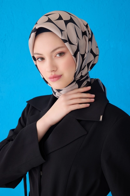 Belli Twill İpek Eşarp Siyah, Vizon 4117-84