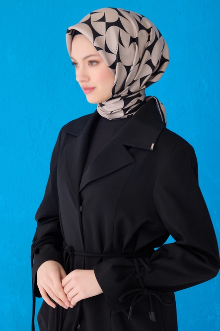 Belli Twill İpek Eşarp Siyah, Vizon 4117-84