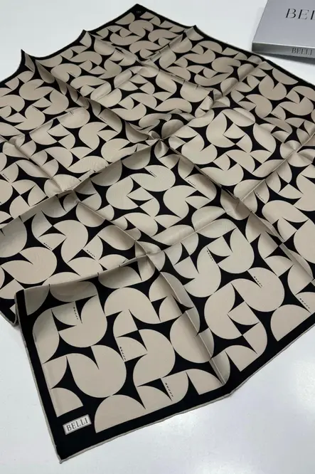 Belli Twill İpek Eşarp Siyah, Vizon 4117-84