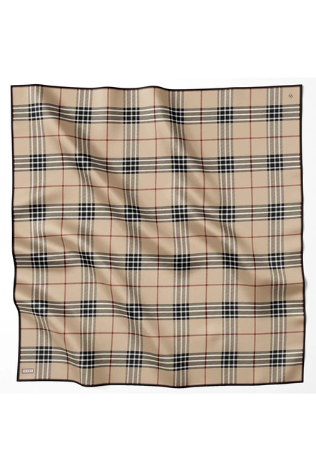 Belli Twill İpek Eşarp Ekose Kareli, Camel